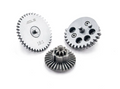 Three metal gears on a white background