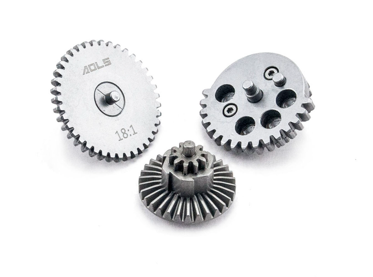 Three metal gears on a white background