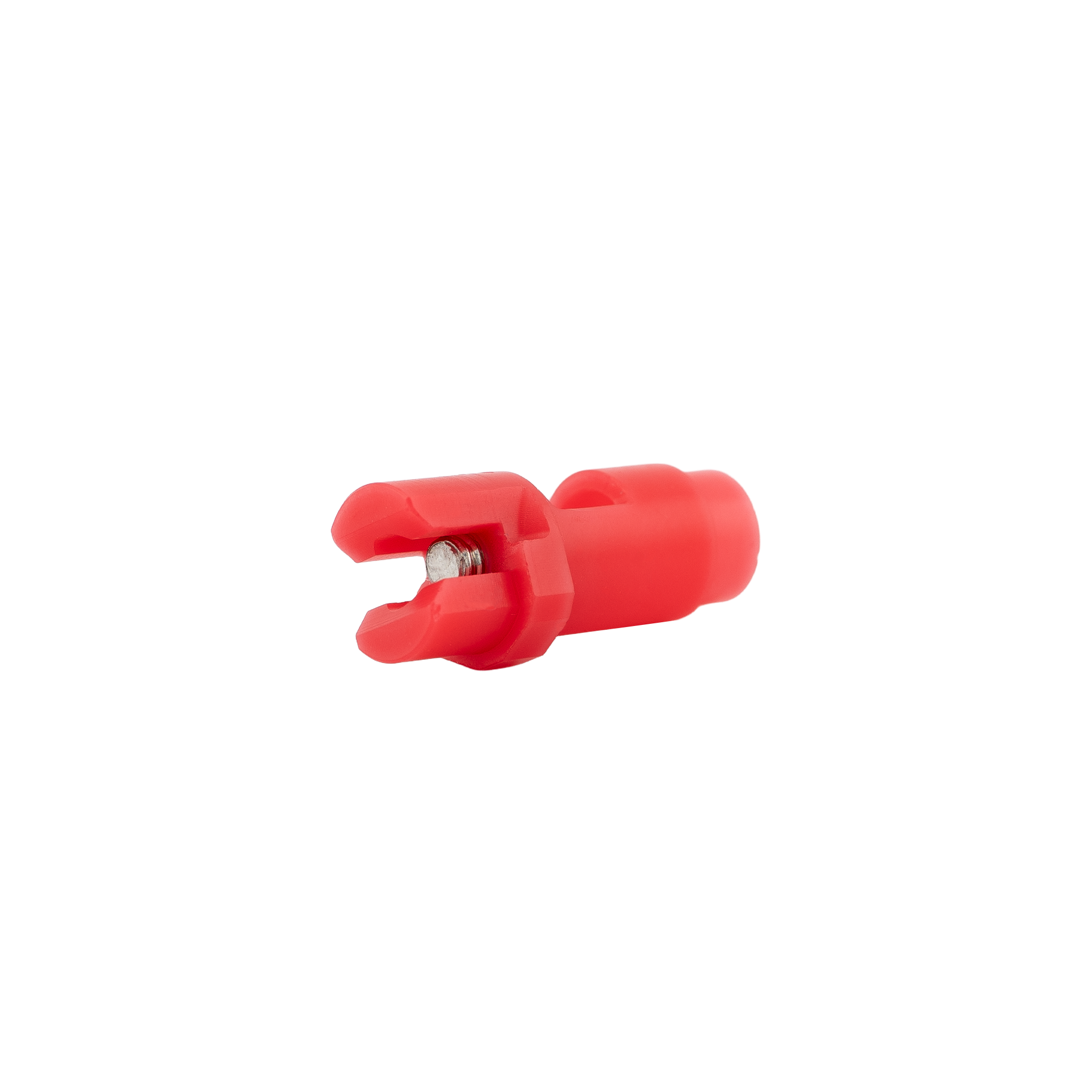 Red wire connector on a white background