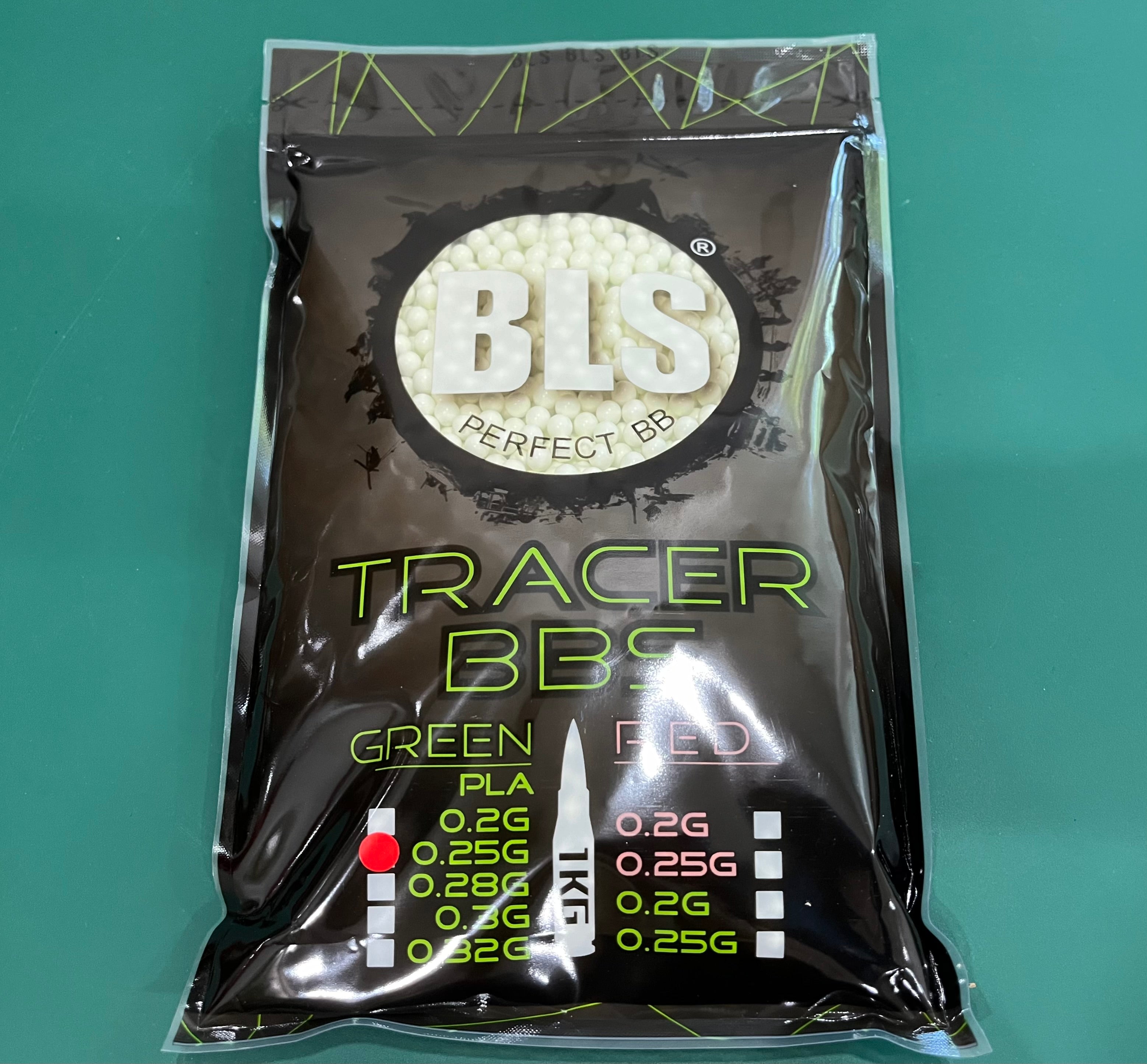 Packaging of BLS Tracer BBs on a green background