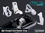 High-strength steel hammer group for a BB gun on a dark background with 'EMG' branding.