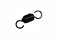 Black metal spring with two hooks on a white background