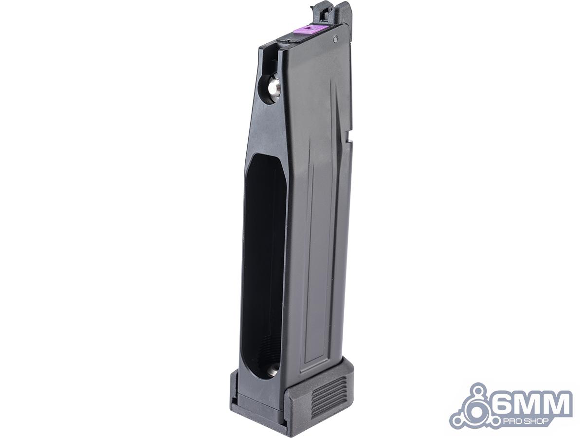 Black magazine for a firearm on a white background with '6MM' branding.