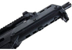 Close-up of a black tactical rifle receiver and handguard with a mounted sight, shown against a plain white background.