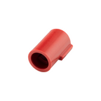Red plastic connector on a white background