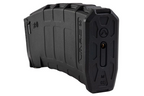 Black VFC VMAG V4 airsoft gas magazine angled bottom view showing textured base and brass fill valve.