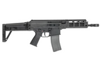 Right-side profile of black Maruyama/VFC ISO556 airsoft rifle showing ejection port, extended stock and magazine.