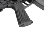 Maruyama/VFC ISO556 airsoft rifle pistol grip close-up showing horizontal ribs, base plate and trigger guard.