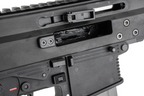 Maruyama/VFC ISO556 airsoft rifle right receiver close-up showing open ejection port, charging handle and controls.