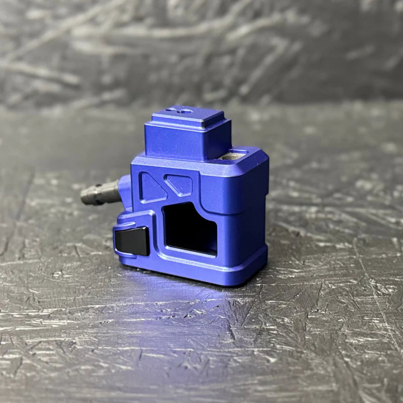 Blue tool on a textured metal surface