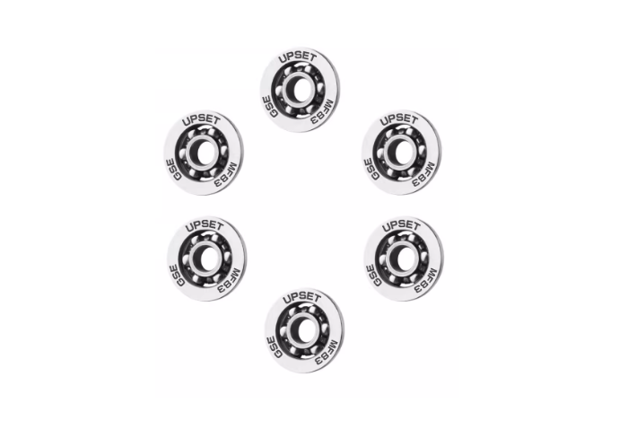 Set of six Upset bearings on a white background