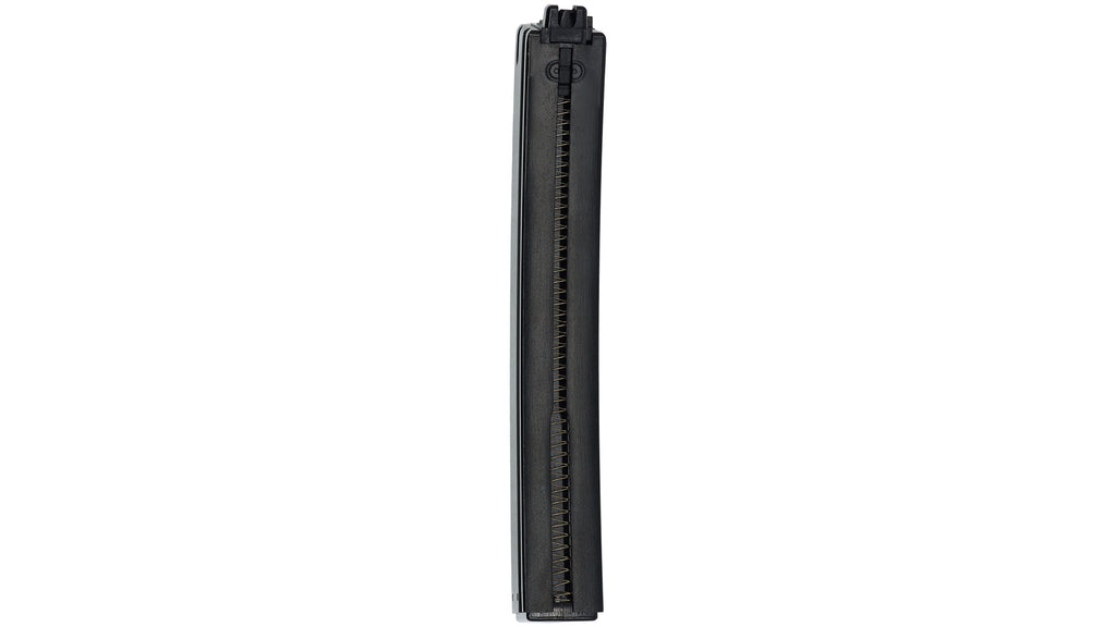 Black metal mp5 magazine on a white background