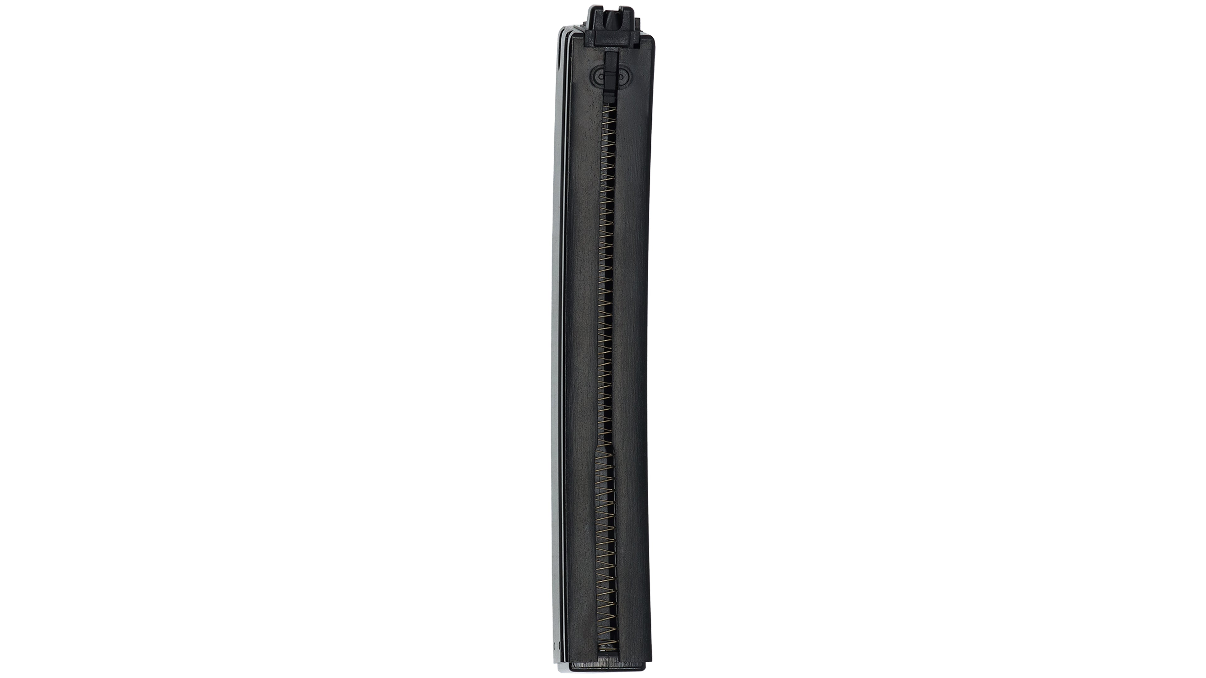 Black metal mp5 magazine on a white background