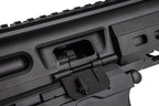Golden Eagle MPX-K airsoft receiver close-up showing open ejection port and lowered dust cover.