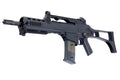 Umarex VFC G36KV V2 airsoft rifle angled front-left view with carry handle, transparent magazine and extended stock.