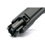 VFC M4 V3 airsoft bolt carrier underside close-up showing nozzle opening and rectangular gas inlet.