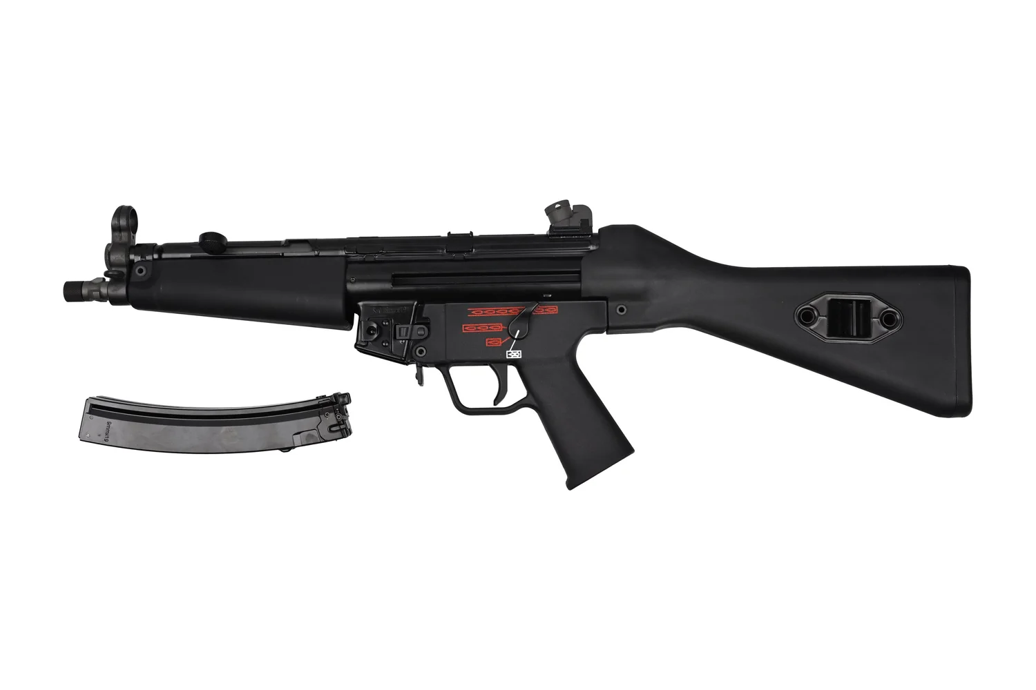 Black submachine gun on a white background