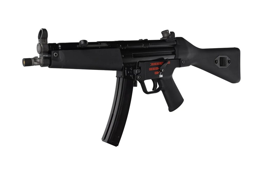 Black MP5 submachine gun on a white background