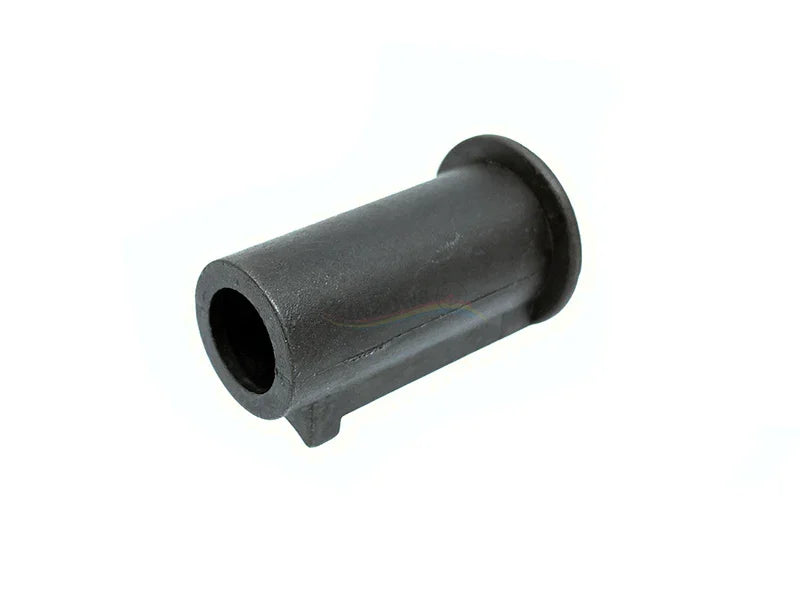 Black cylindrical metal bushing on a white background