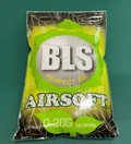 Packaging of BLS Airsoft BBs with green and black design on a green background