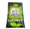 BLS 0.30g bio airsoft BBs in green and black 1kg bag, front view on white background.