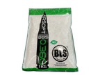 BLS 0.36g bio airsoft BBs in clear 1kg bag with green trim and black weight label.