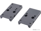 Two gray metal mounting brackets on a white background with 'evike.com' branding.