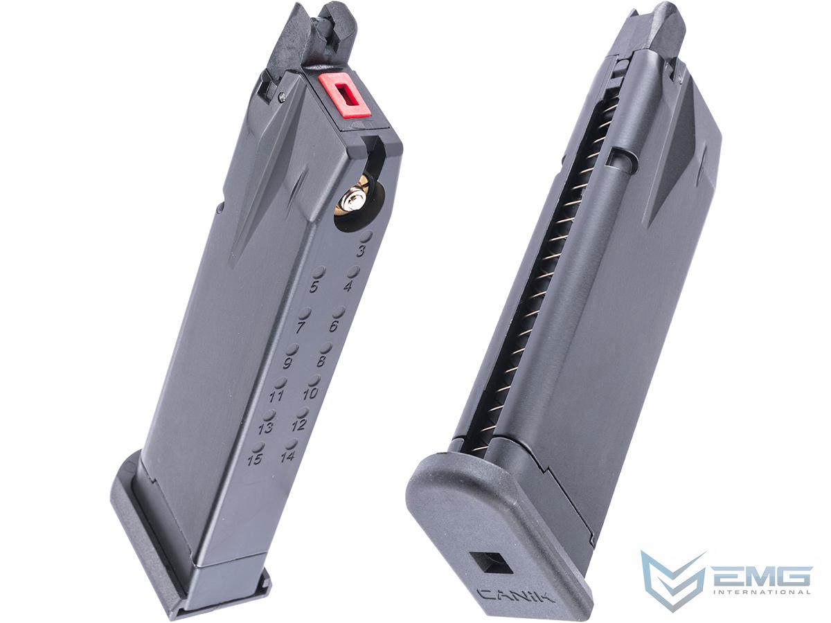 Two gray gun magazines on a white background with 'EMG' branding.