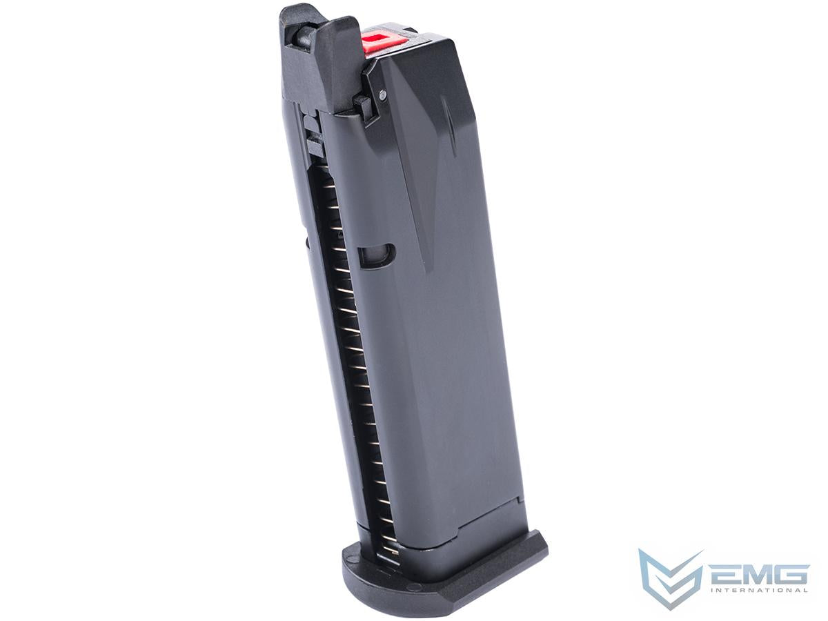 Black gun magazine on a white background with EMG logo.