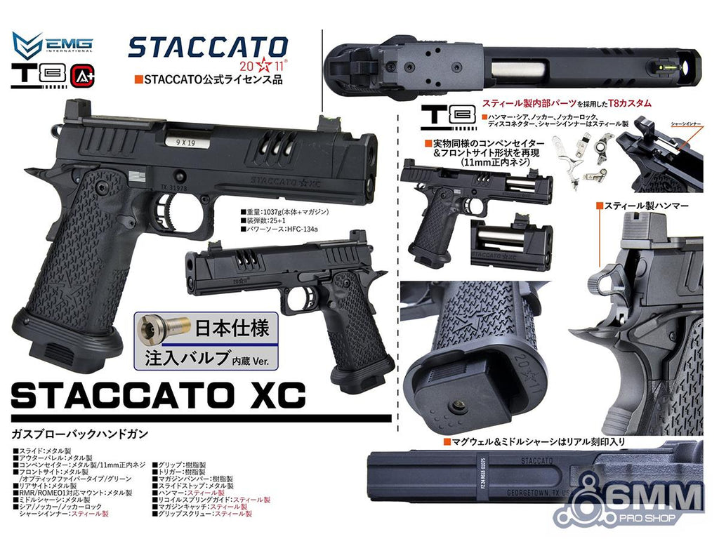 6mmProShop x Staccato XC 2011 Gas Blowback T8 Airsoft Pistol w/ Muzzle Compensator