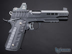 Black handgun with 'EMG' branding on a dark background