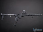 EMG x KelTec SUB2000 airsoft SMG, right-side view with mounted optic, slotted handguard and extended magazine.