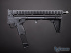 EMG x KelTec SUB2000 airsoft SMG folded in half, with handguard above the stock and magazine fitted in the grip.
