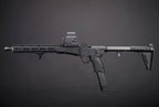 EMG x KelTec SUB2000 KWA airsoft SMG, left-side view with mounted optic, long magazine and black stock.