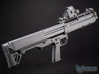 Futuristic rifle with advanced technology on a dark background