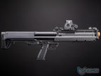 Black rifle with scope on a dark background