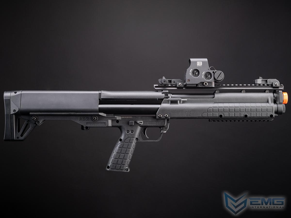 Black rifle with scope on a dark background