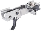 A close-up studio shot of a Sig P320 FCU with a black trigger and black adjustment knobs, isolated on a white background.